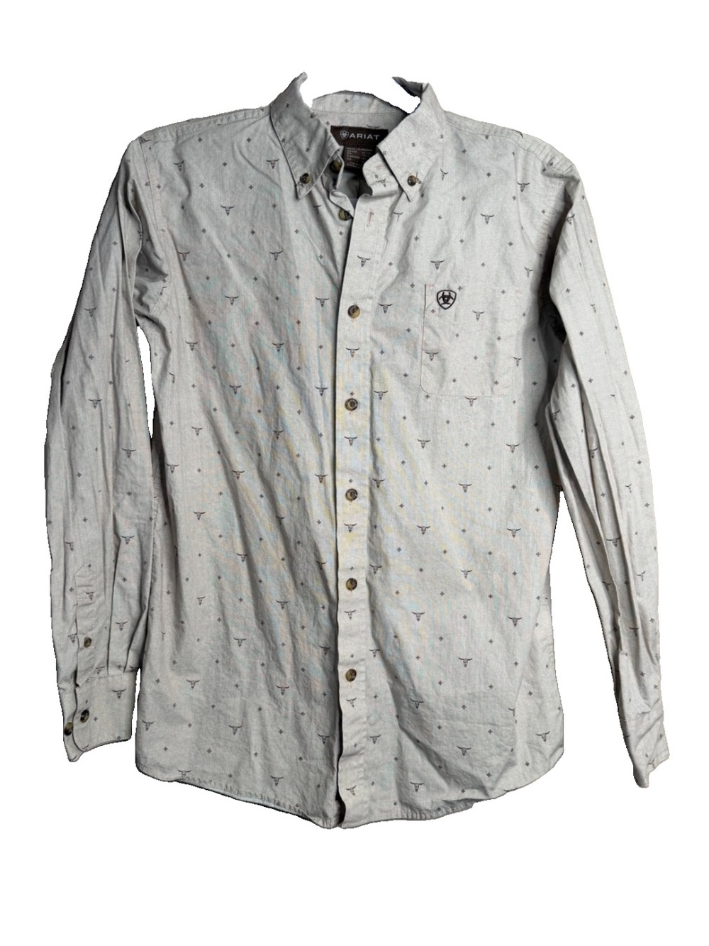 Ariat Boys XL (18) Tan Steer Head Print Cotton Long Sleeve Button-Up Shirt
